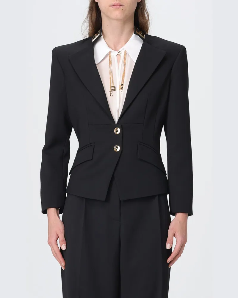 Elisabetta Franchi Einreihiger Crêpe-Blazer mit schmaler Passform und gepolsterten Schultern Schwarz