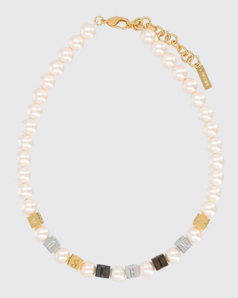Moschino Metall-Choker-Halskette mit Kunstperlen und Kristallen Silber