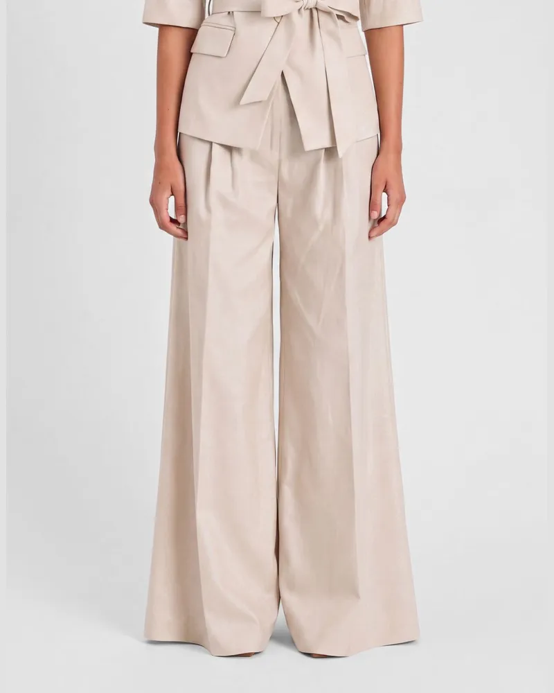 Twin-Set Palazzo-Hose aus Leinen-Baumwoll-Mischung mit hoher Taille Nude