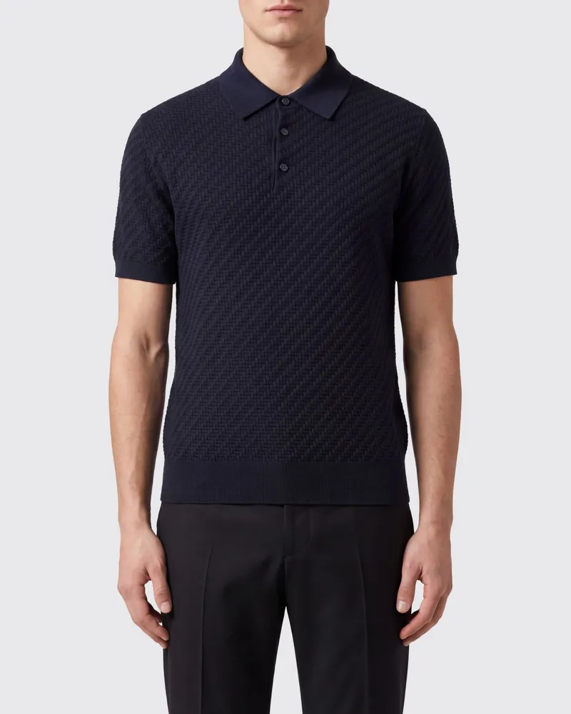 Brioni Slim-Fit-Poloshirt aus Baumwollstrick mit geripptem Kragen Navy