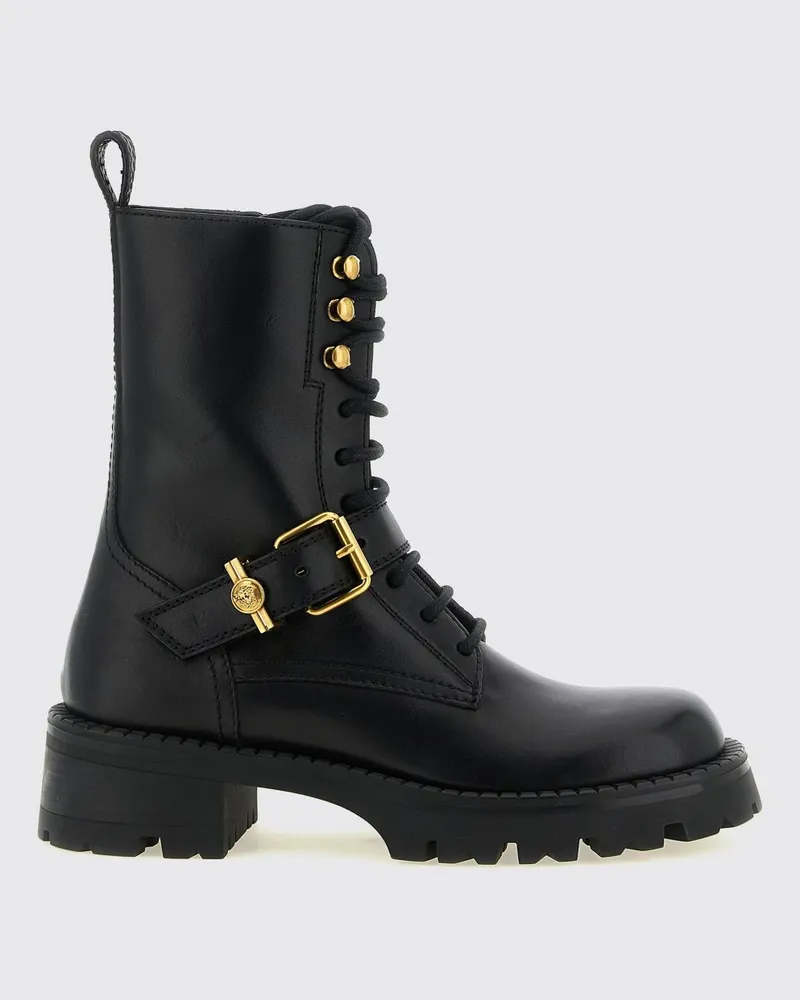 Versace Roxy Combat Boots aus glattem Kalbsleder mit Medusa-Detail Schwarz