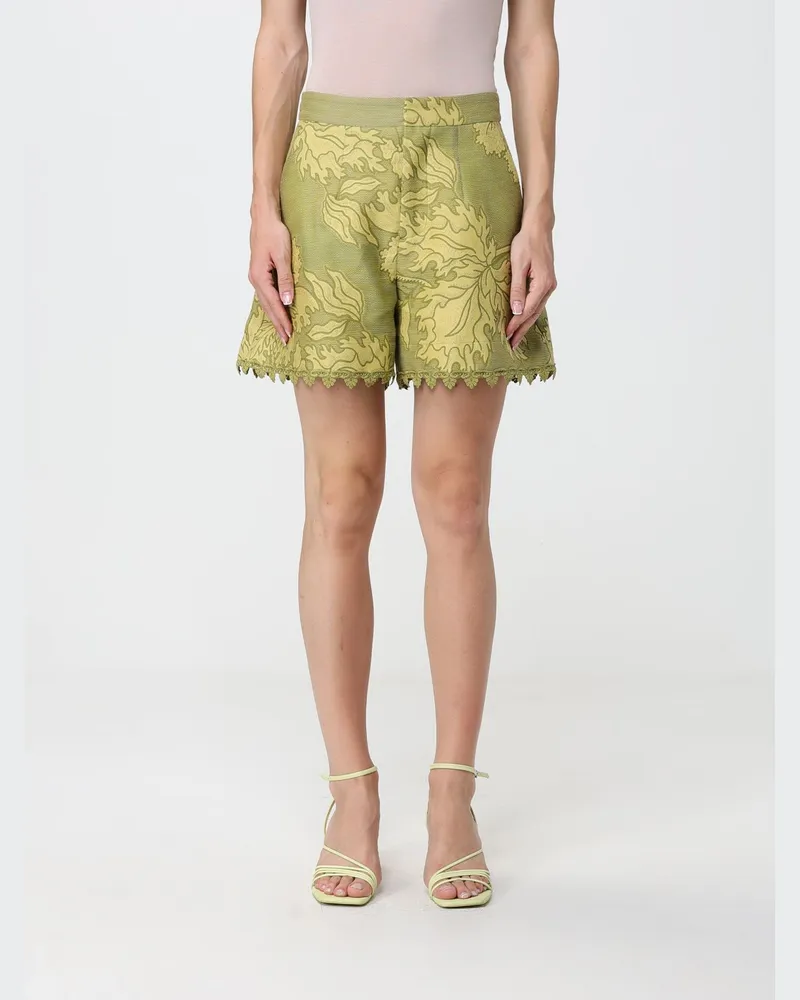 La DoubleJ Good Butt Shorts aus Baumwolle und Seide mit Blumenmuster und Spitzenbesatz Grün