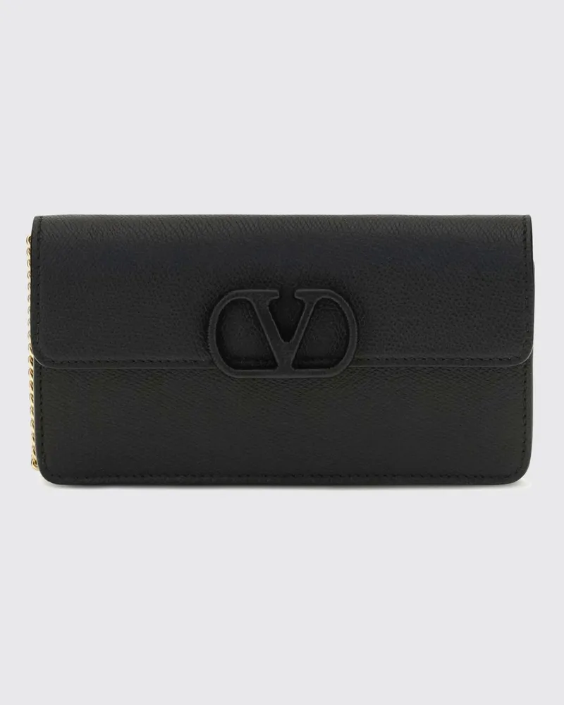 Valentino Garavani Wallet on Chain VLogo Signature aus genarbtem Kalbsleder Schwarz