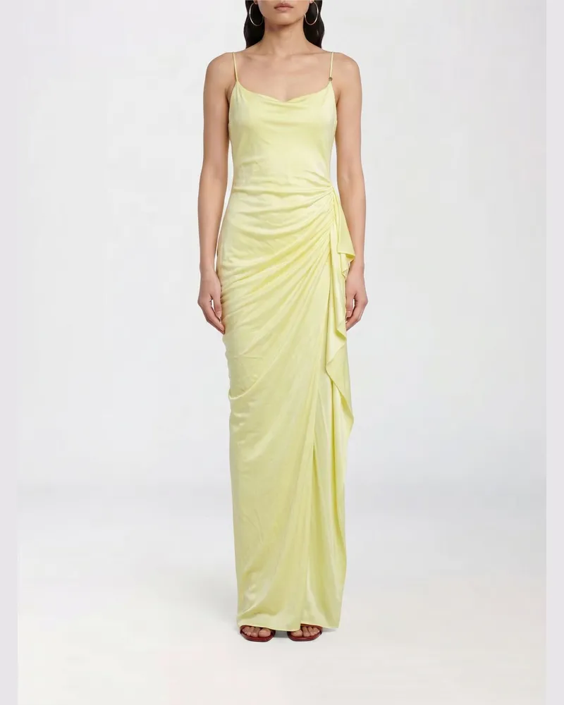 Versace Langes Abendkleid aus Viskose mit Drapierung und Medusa-Detail Gelb