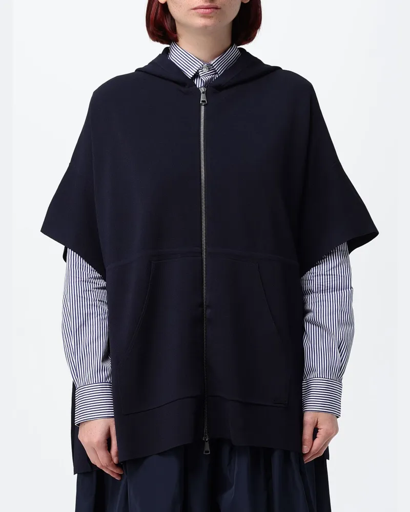 Max Mara Cape mit Kapuze aus Viskose mit Reißverschluss Navy
