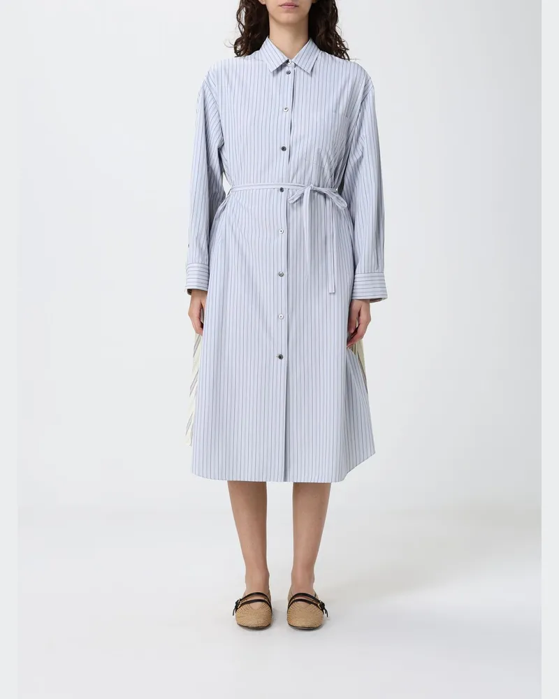 Paul Smith Gestreiftes Baumwollmisch-Hemdblusenkleid Hellblau