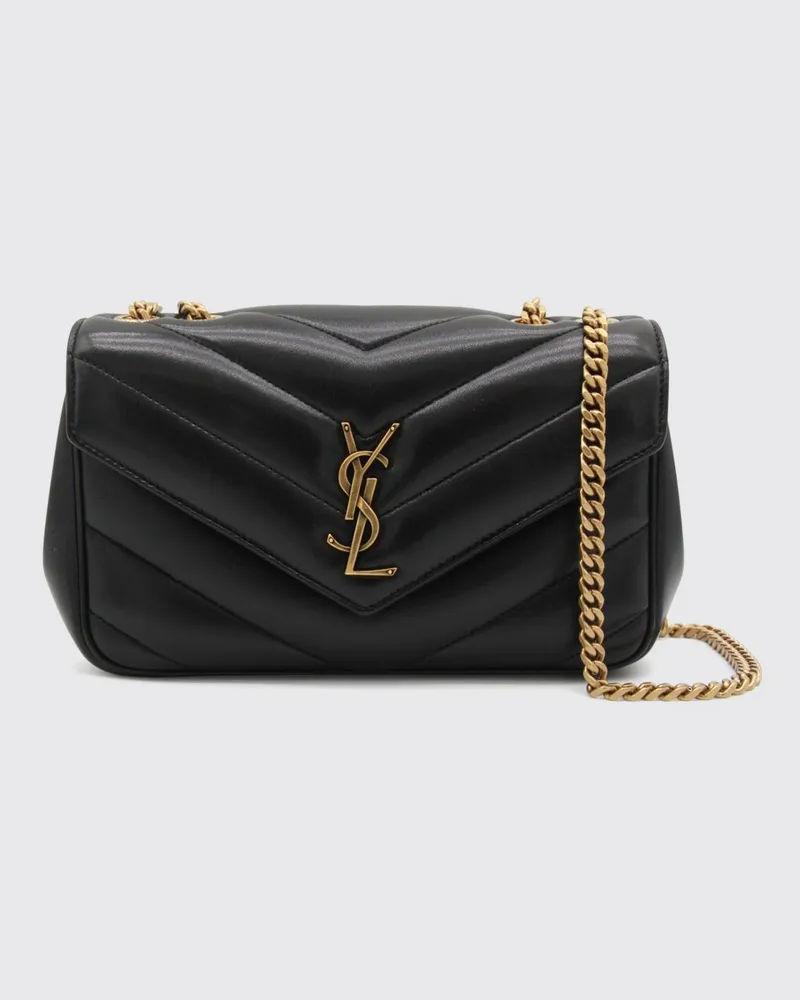 Saint Laurent LouLou Chevron-Steppleder-Tasche Schwarz