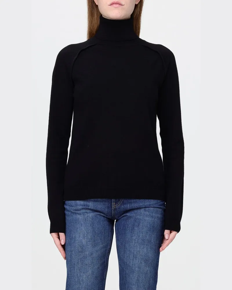 Dondup Langärmeliger Woll-Rollkragenpullover mit gerippten Säumen Schwarz