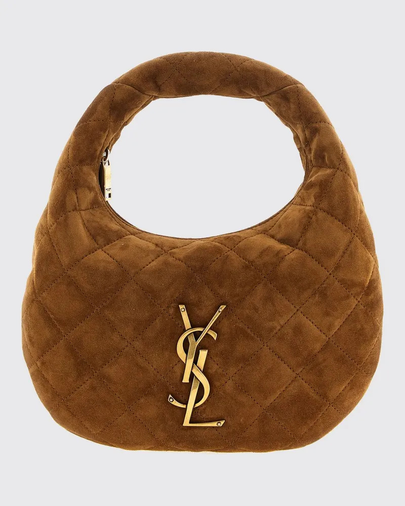 Saint Laurent Icarino Handtasche aus gestepptem Veloursleder mit YSL-Logo Braun