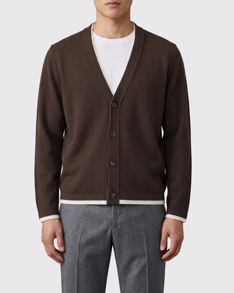 Eleventy Cardigan aus Woll-Kaschmir-Mischung mit V-Ausschnitt und Kontrastbesatz Braun