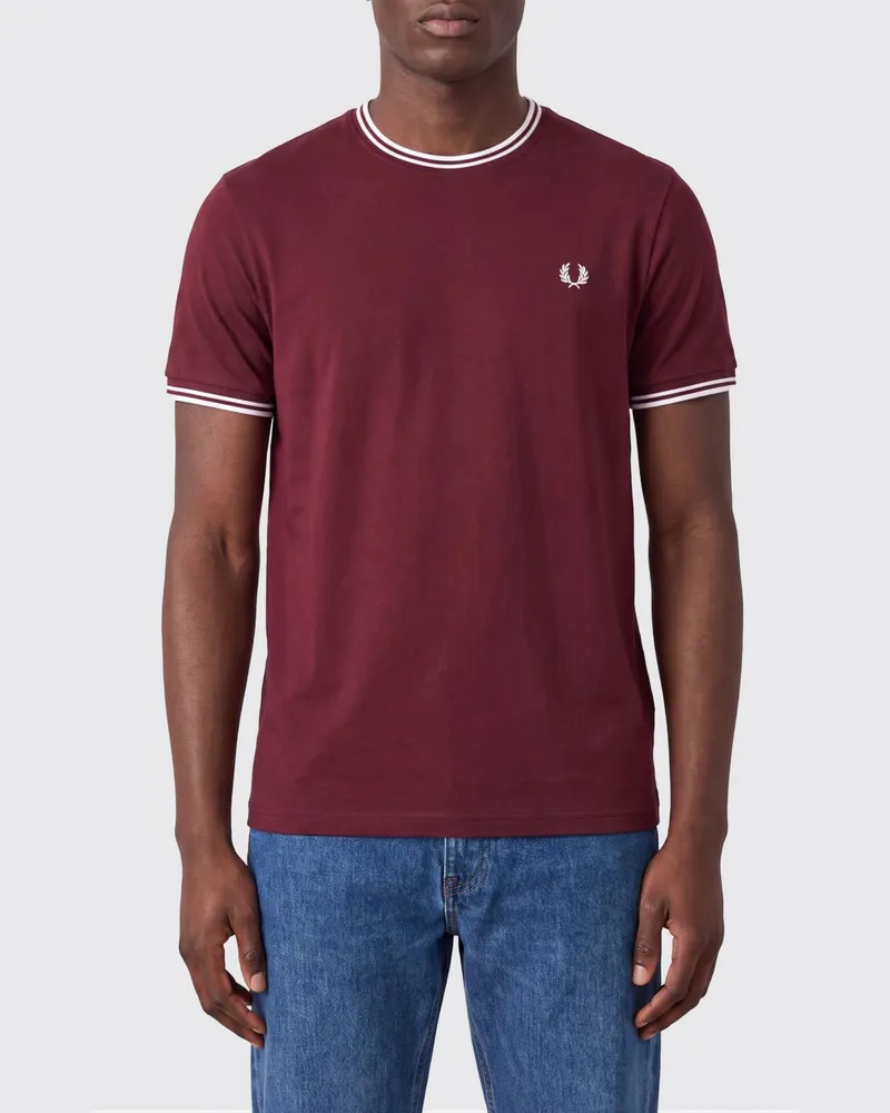 Fred Perry Baumwoll-T-Shirt mit Logo Burgunderrot