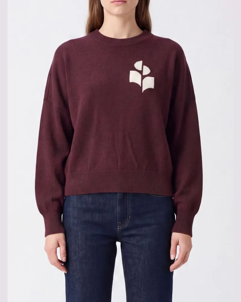 Étoile Isabel Marant Pullover mit Rundhalsausschnitt aus Baumwolle und Wolle mit Kontrastlogo Burgunderrot