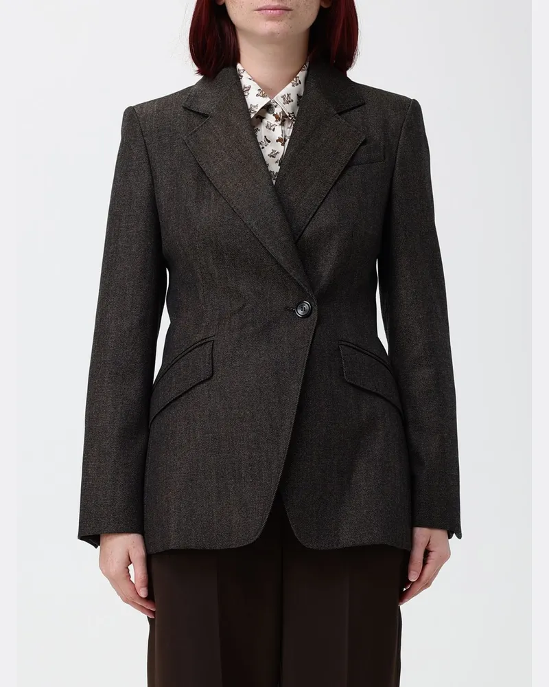 Max Mara Zweireihiger Wollblazer mit Reverskragen und Pattentaschen Braun