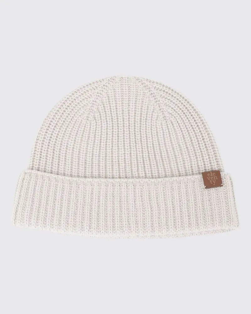 Eleventy Rippstrick-Beanie von aus reinem Kaschmir mit Umschlag und Logo Nude