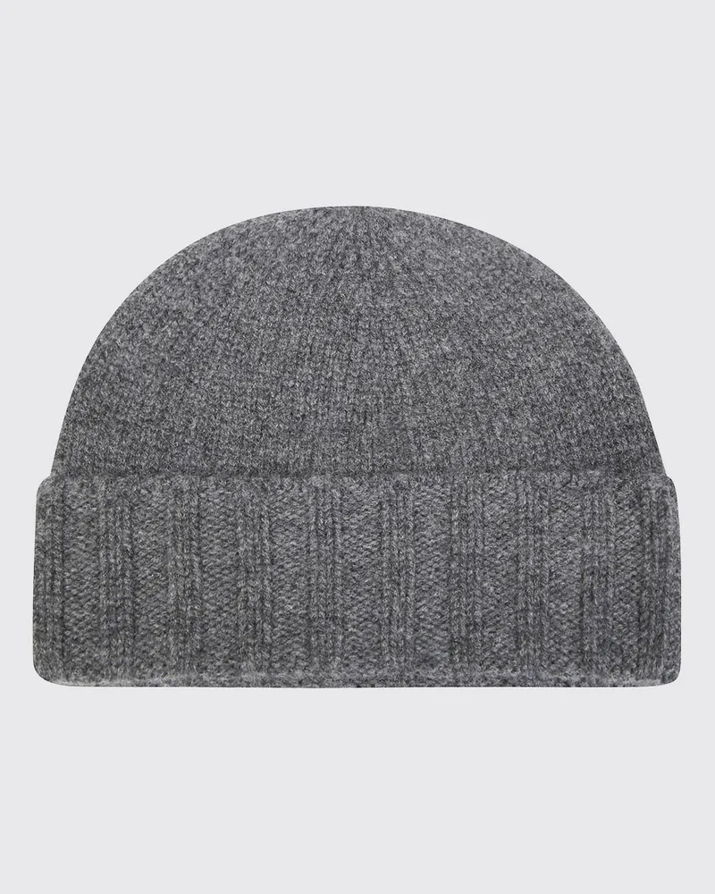 Drumohr  Beanie-Mütze aus reinem Kaschmir in Rippstrick mit Umschlag Grau