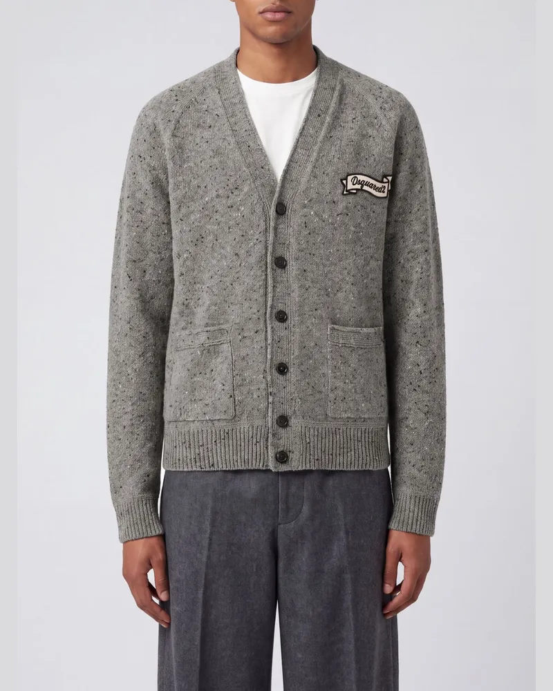 Dsquared2 Strickjacke aus Wollmischung mit V-Ausschnitt und Kontrastlogo Grau
