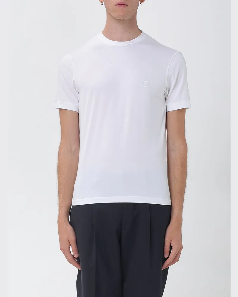 Giorgio Armani Baumwoll-T-Shirt mit Rundhalsausschnitt und Ton-in-Ton-Monogramm Weiß