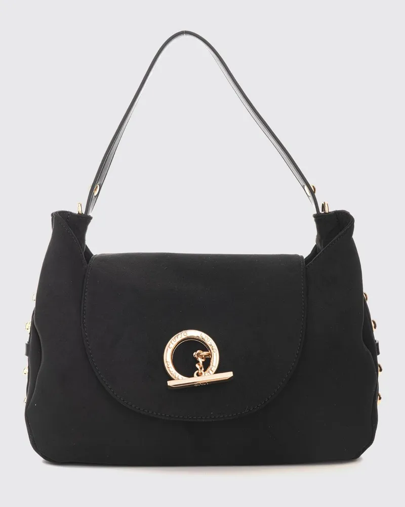 Liu Jo Schultertasche aus Velourskunstleder mit Klappe und geprägtem Logo Schwarz