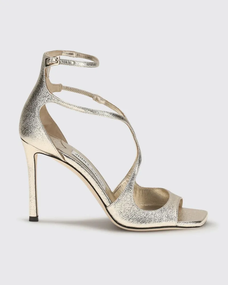 Jimmy Choo Azia Sandalen aus laminiertem Nappaleder mit hohem Stilettoabsatz Platinum