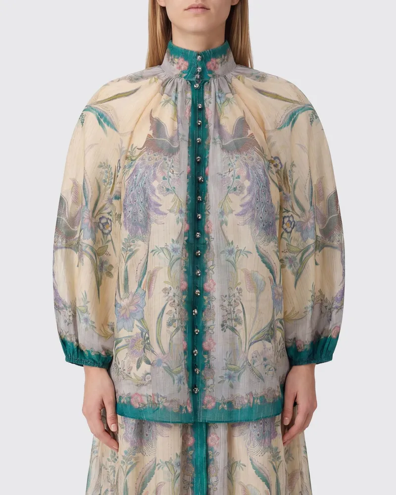 Zimmermann Hemd von aus Baumwolle und Seide mit Liberty-Print und Ballonärmeln Cream
