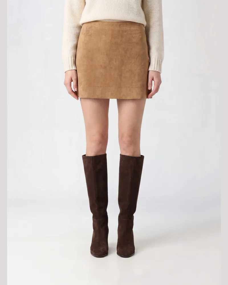 KHAITE Mittelhoher Bleistift-Minirock aus Veloursleder Beige