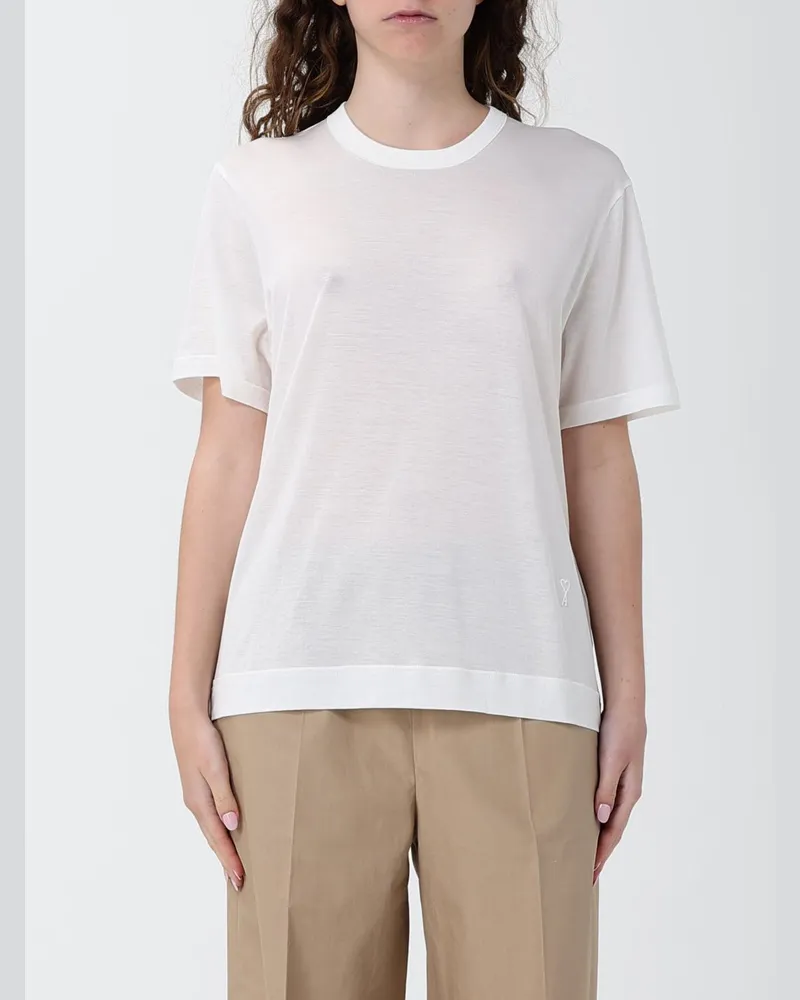 AMI Paris Klassisches T-Shirt mit Rundhalsausschnitt aus reiner Baumwolle und kurzen Ärmeln Weiß