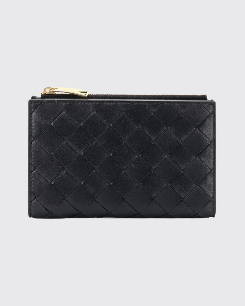 Bottega Veneta Bifold-Portemonnaie aus Kalbsleder mit Reißverschluss Schwarz