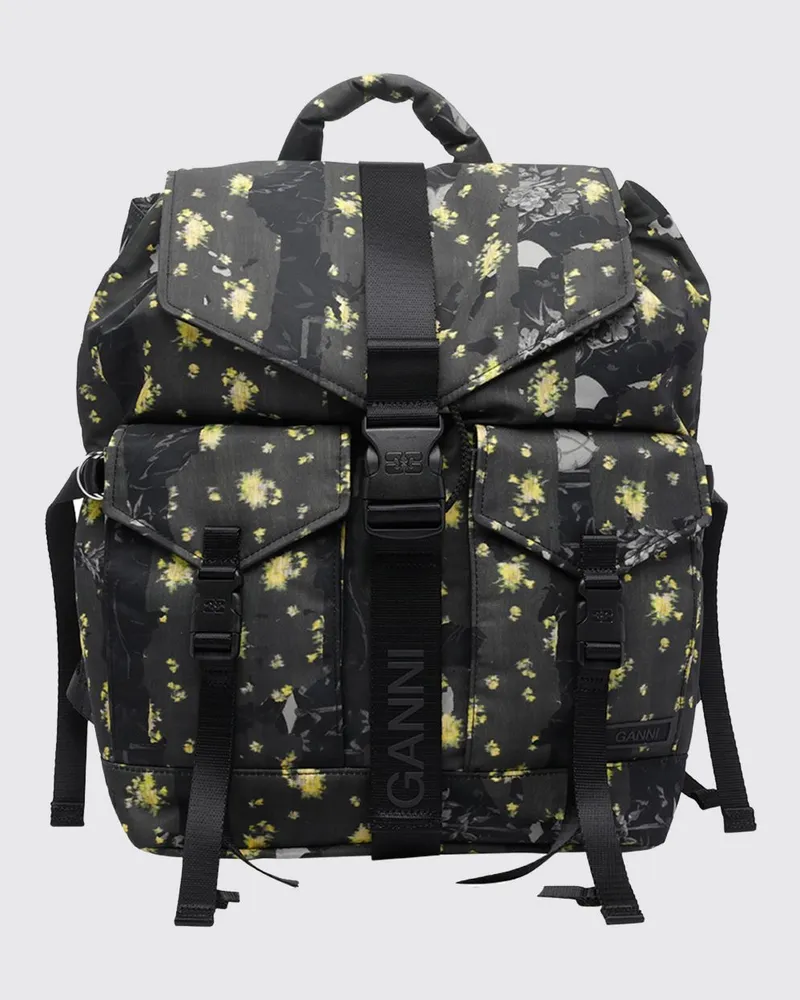 Ganni Rucksack aus recyceltem Polyamid mit Blumenprint Braun