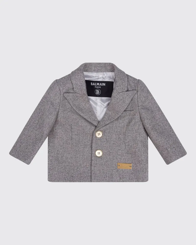Balmain Einreihiger Blazer für Jungen aus Wollmischung mit klassischem Revers Grau