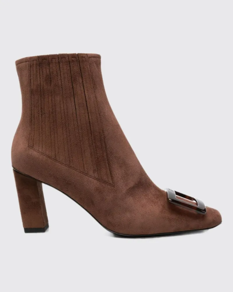 Roger Vivier Belle Vivier Chelsea-Stiefel aus Veloursleder mit Plakette Braun