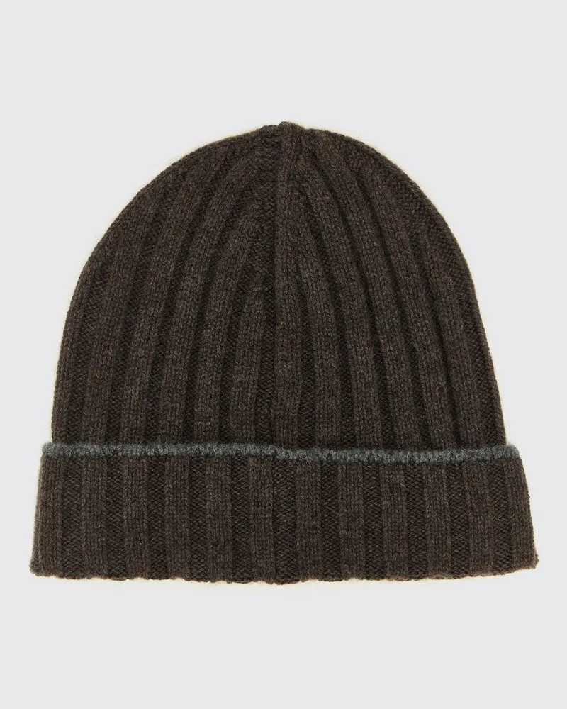 Brunello Cucinelli Gerippte Beanie-Mütze mit Umschlag aus reinem Kaschmir von Braun