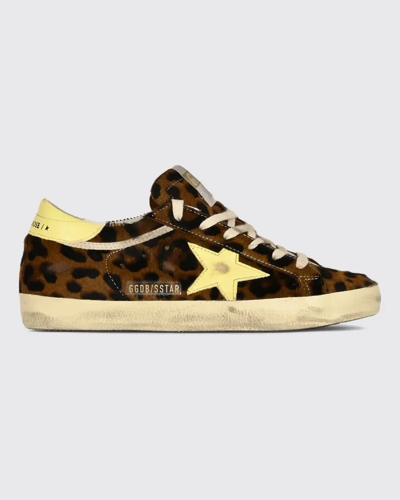 Golden Goose Super-Star Sneakers aus Ponyfell mit Animal-Print und Used-Effekt Braun