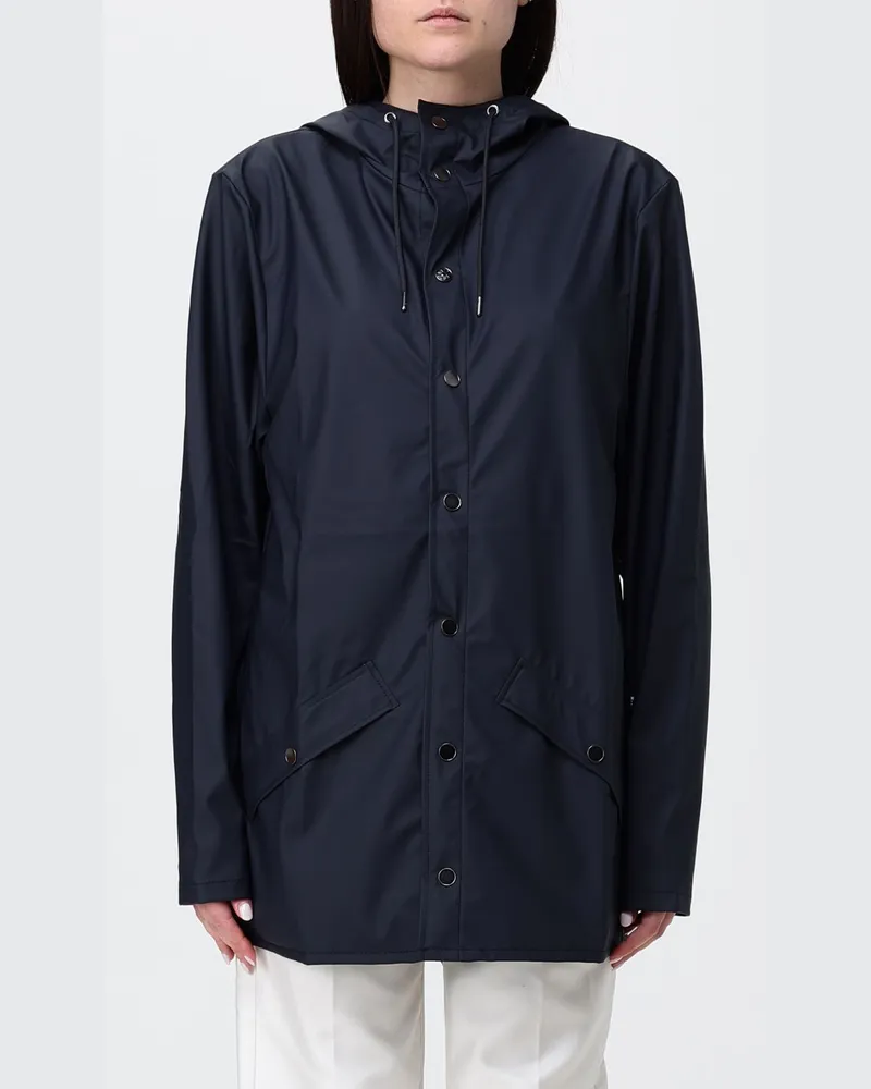 RAINS Wasserdichter Kapuzen-Regenmantel aus Polyester Navy