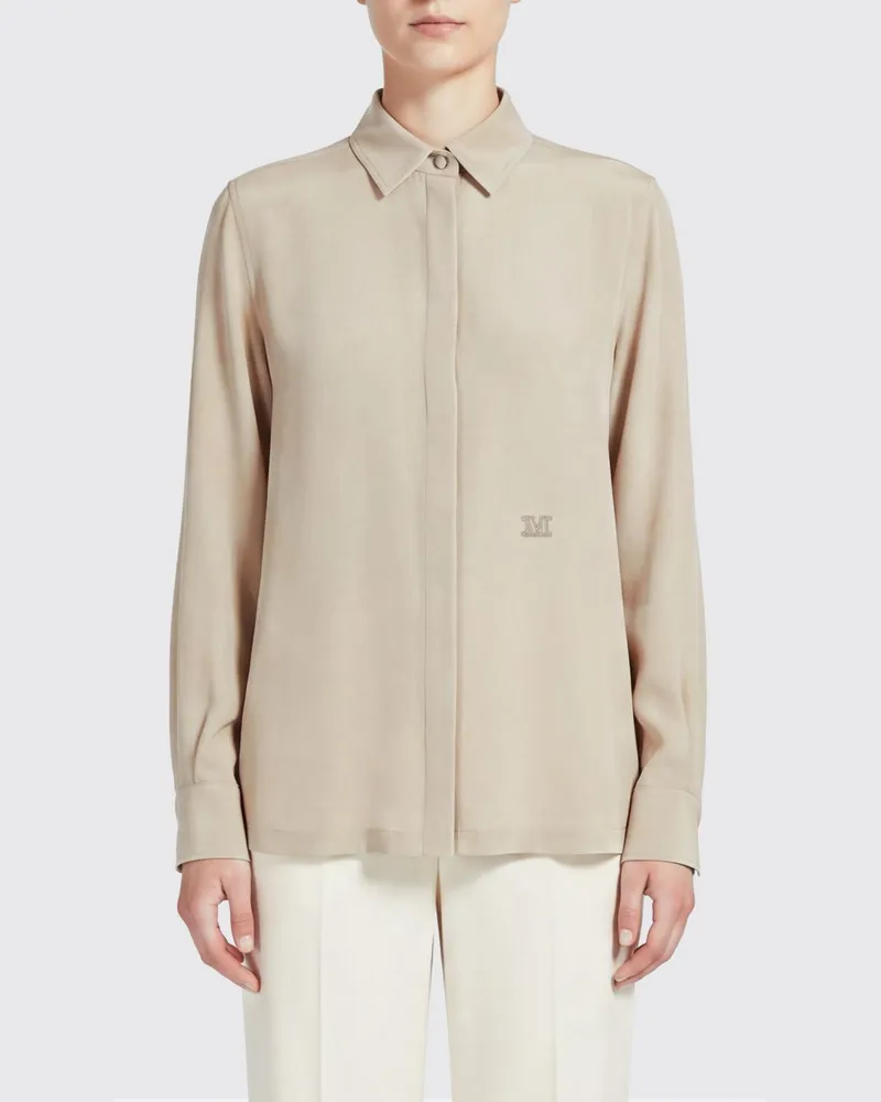 Max Mara Seidenhemd mit verdeckter Knopfleiste Grau