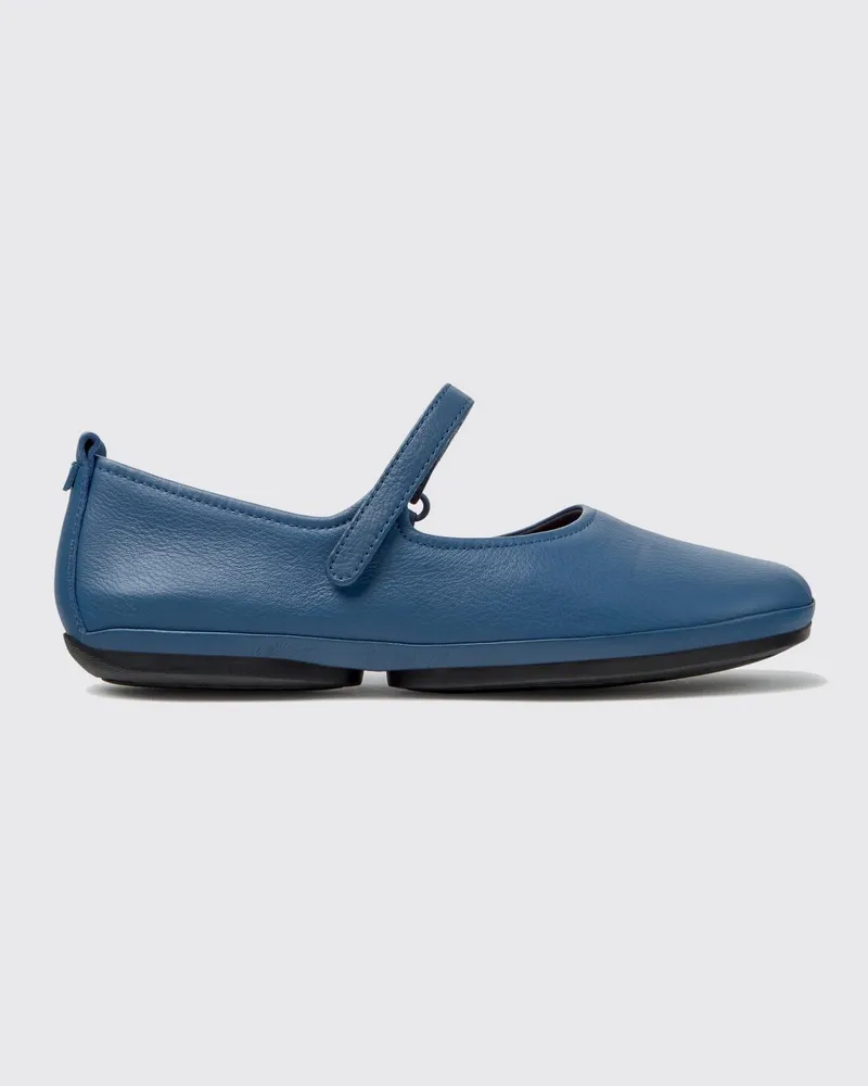 Camper Right Nina Mary Janes aus Kalbsleder von mit Klettverschluss und runder Kappe Blau