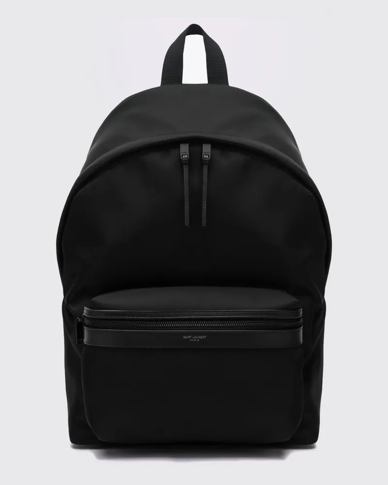 Saint Laurent City Rucksack aus Nylon und Leder mit gedrucktem Logo-Schriftzug Schwarz
