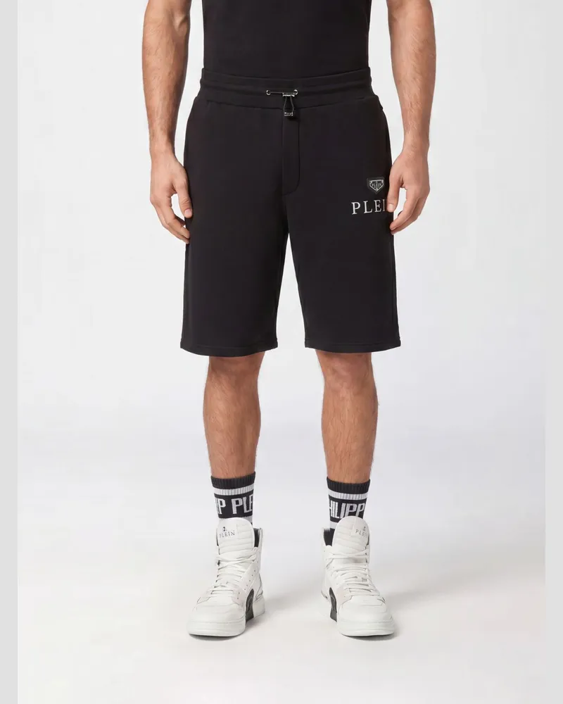 Philipp Plein Jogging-Shorts aus Jersey mit Kordelzug und kontrastierendem Logo Schwarz