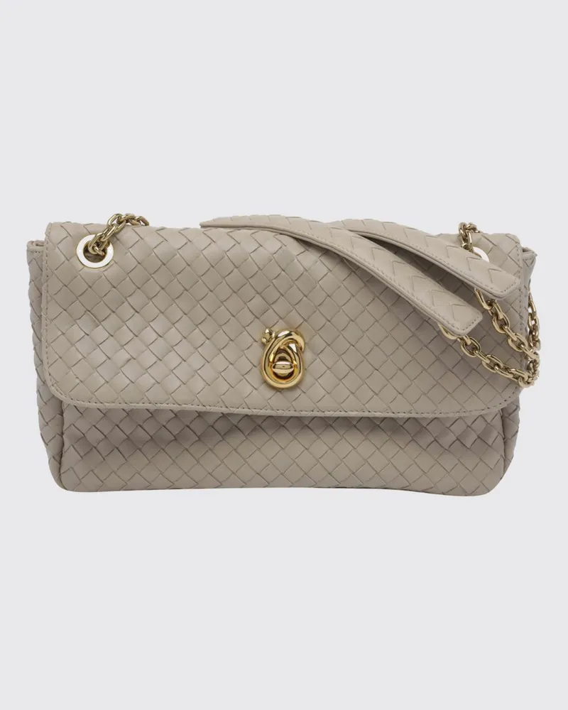 Bottega Veneta Madison Schultertasche aus geflochtenem Leder mit Kettengriff Ecru