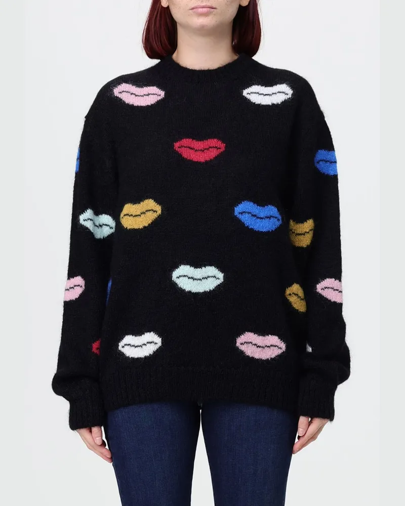 Fiorucci Pullover mit Grafikdruck in Mohair-Mischung und Relaxed Fit Schwarz