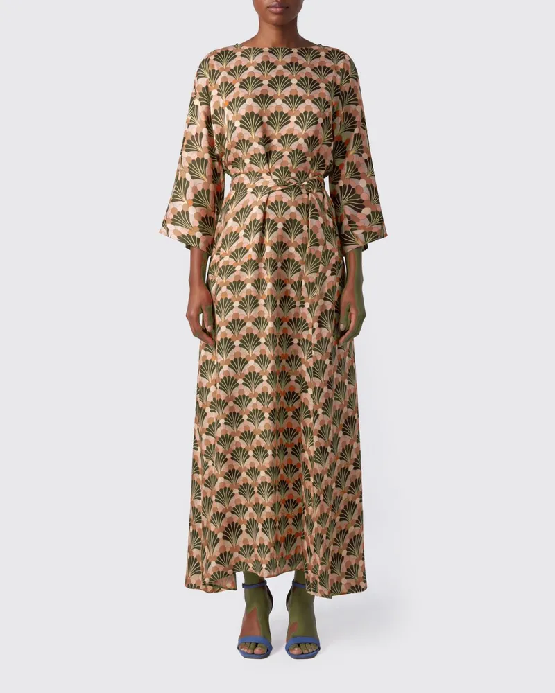 La DoubleJ Midi-Kleid aus Seide mit Grafikprint und langen Ärmeln Bunt