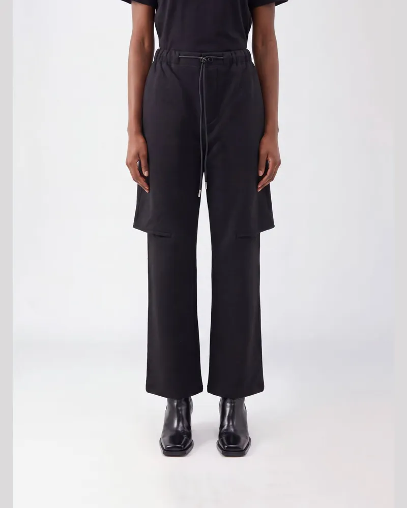 Sacai Asymmetrische Baumwollhose mit geradem Bein und hoher Taille Schwarz
