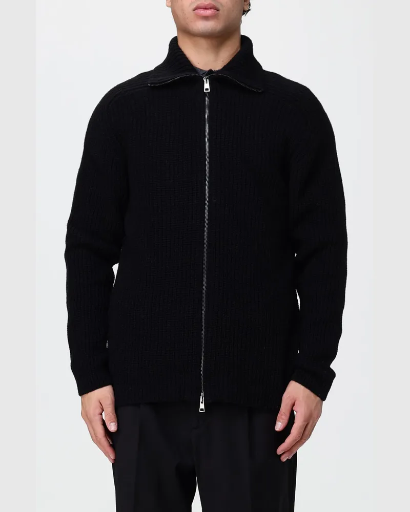 Tagliatore Cardigan aus Wollmischung mit Rippkragen und Reißverschluss Schwarz