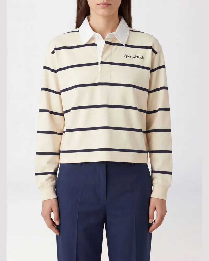 SPORTY & RICH SPORTY  RICH Gestreiftes Langarm-Polohemd aus Baumwolle von Sporty & Rich Navy