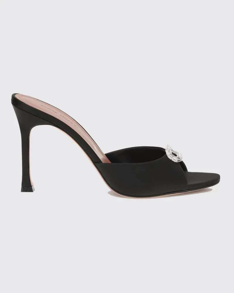 Amina Muaddi Camelia Sandalen aus Satin mit Kristallen und Stiletto-Absatz Schwarz