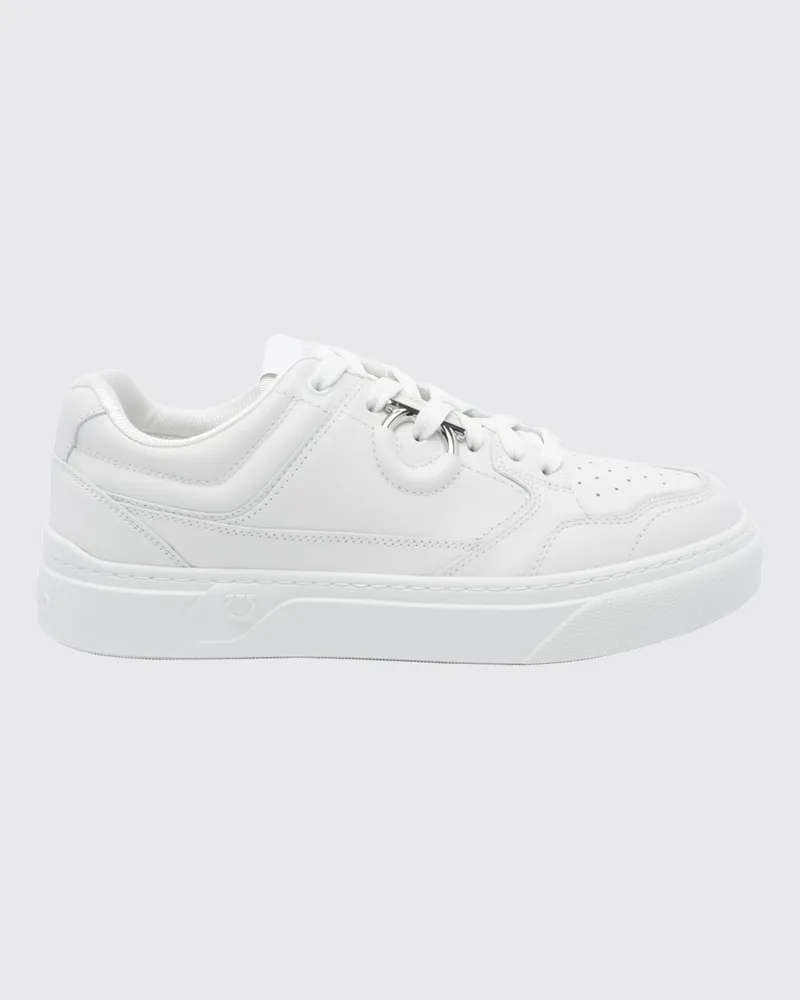 Ferragamo Sneaker aus Kalbsleder mit Gancini-Logo und perforierter Spitze Weiß