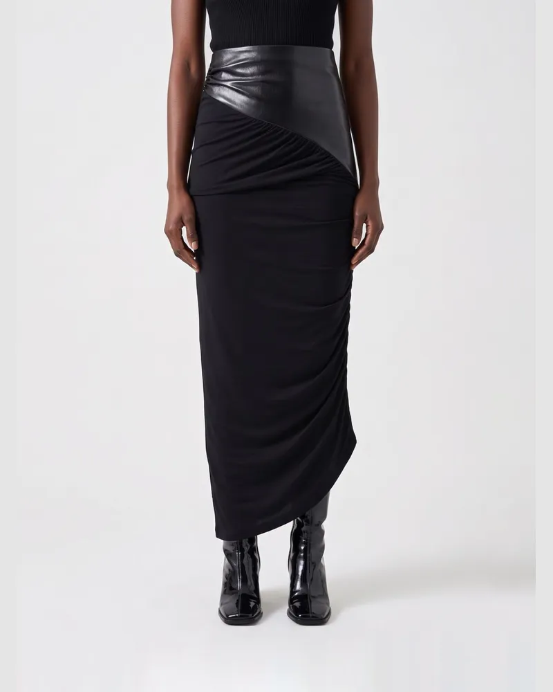 ANDAMANE Drapierter Midi-Bleistiftrock mit asymmetrischem Saum Schwarz