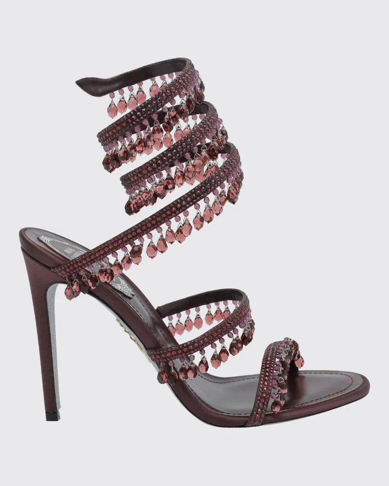 René Caovilla Chandelier Sandalen aus Satin mit Kristallen und Snake-Riemen Braun
