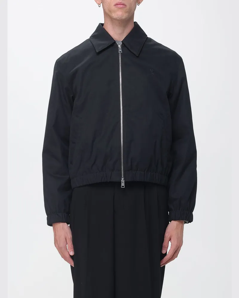 AMI Paris Baumwoll-Bomberjacke mit gesticktem Logo und Reißverschluss Schwarz