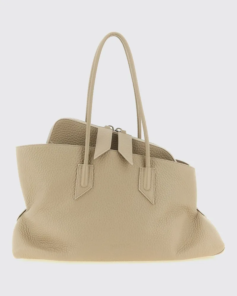 ATTICO La Passeggiata Schultertasche aus genarbtem Kalbsleder Beige