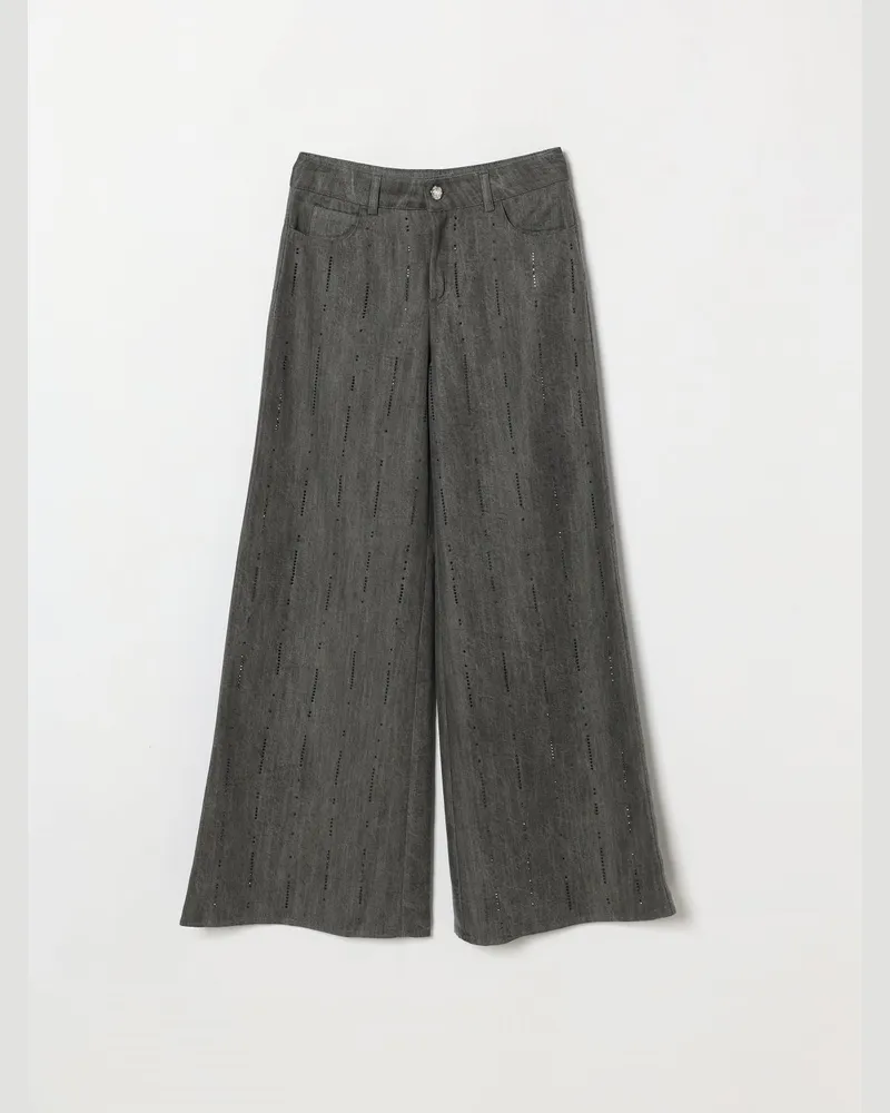 Liu Jo Palazzo-Jeans für Mädchen aus Denim mit Pailletten und Stickerei Grau